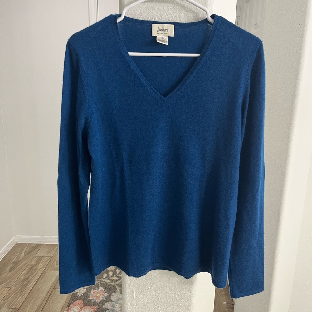 Neiman Marcus Blue V-Neck Sweater
